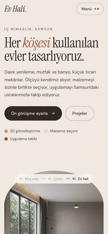 Ev Hali İç Mimarlık sitesinin telefon görünümü