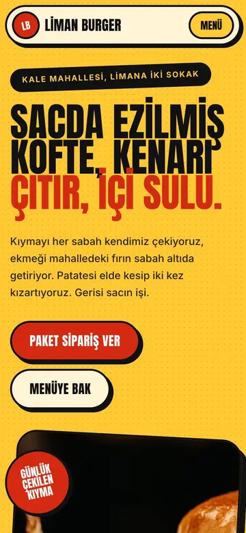 Liman Burger sitesinin telefon görünümü