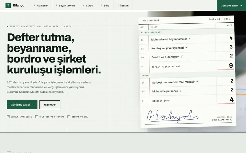 Bilanço Mali Müşavirlik sitesinin ana sayfası