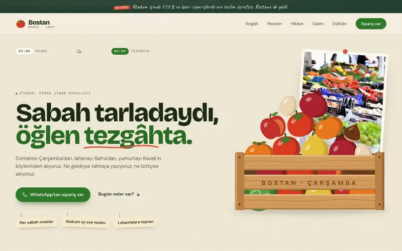 Bostan Manav sitesinin ana sayfası