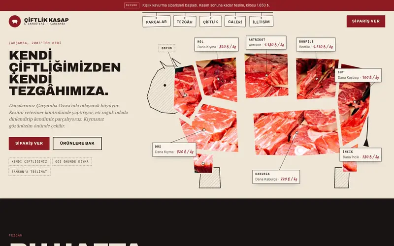 Çiftlik Kasap & Şarküteri sitesinin ana sayfası
