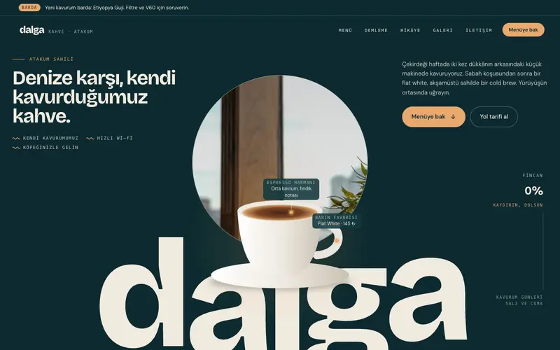 Dalga Kahve sitesinin ana sayfası