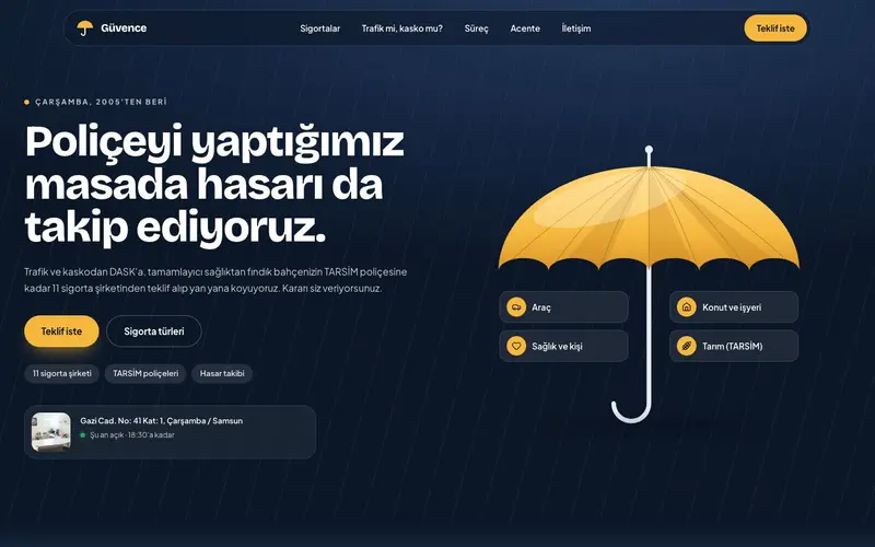 Güvence Sigorta Aracılık sitesinin ana sayfası