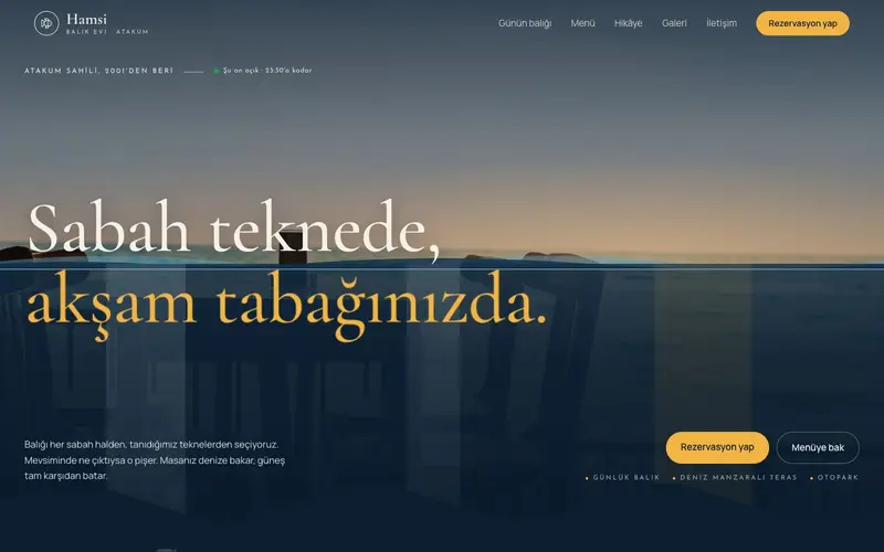 Hamsi Balık Evi sitesinin ana sayfası