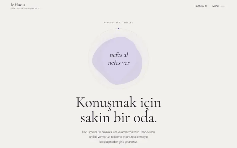 İç Huzur Psikolojik Danışmanlık sitesinin ana sayfası