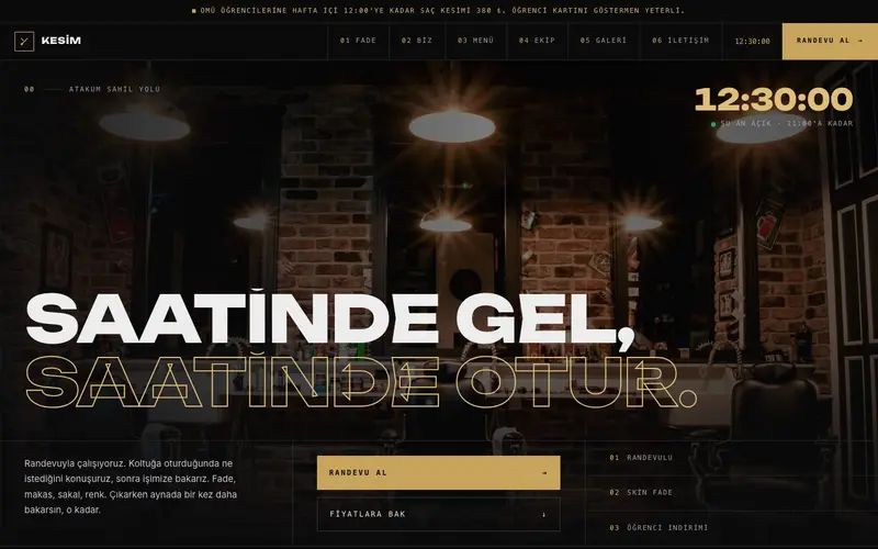 Kesim Barber Club sitesinin ana sayfası