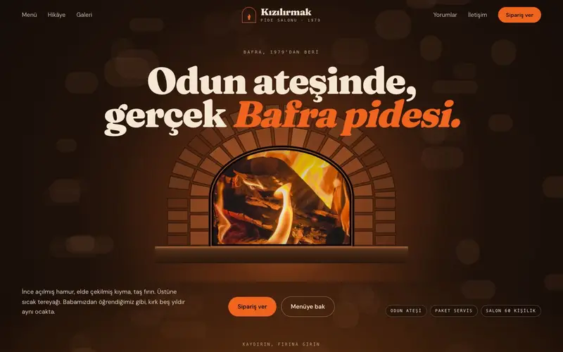 Kızılırmak Pide Salonu sitesinin ana sayfası