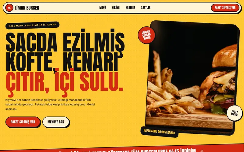 Liman Burger sitesinin ana sayfası