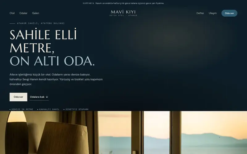 Mavi Kıyı Butik Otel sitesinin ana sayfası