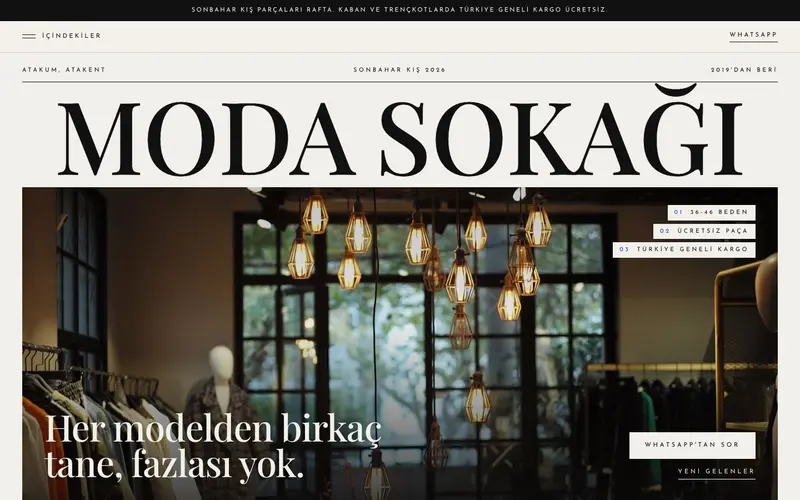 Moda Sokağı Butik sitesinin ana sayfası