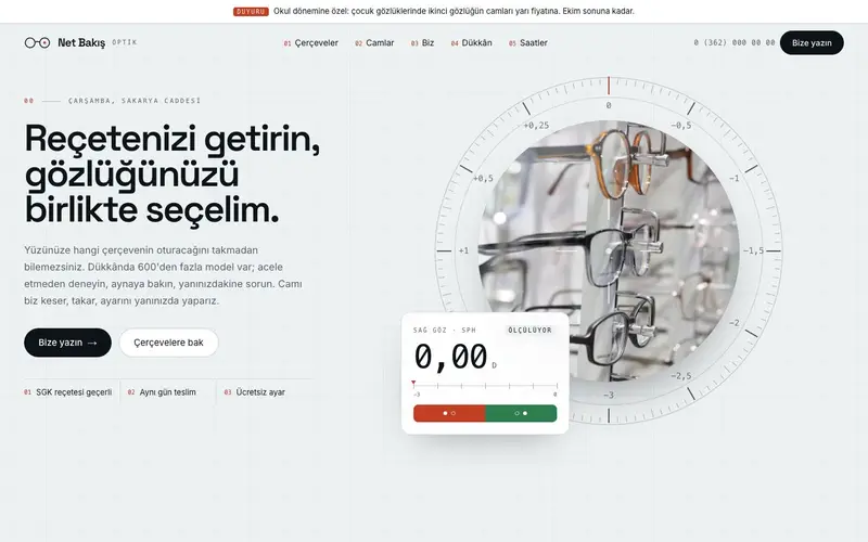 Net Bakış Optik sitesinin ana sayfası