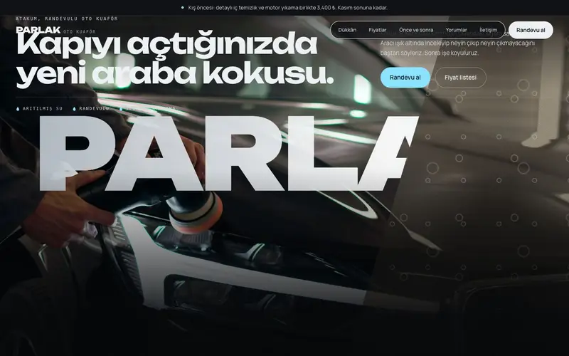 Parlak Oto Kuaför sitesinin ana sayfası