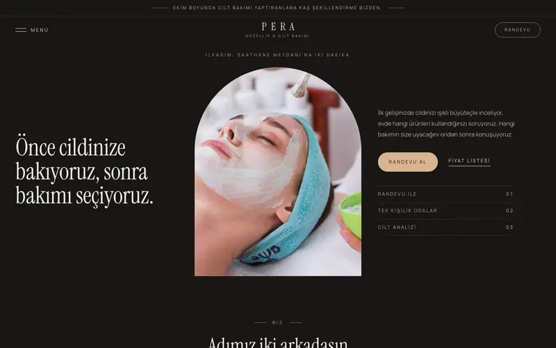 Pera Güzellik & Cilt Bakımı sitesinin ana sayfası