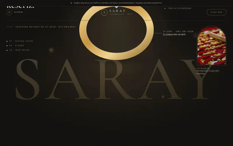 Saray Kuyumculuk sitesinin ana sayfası