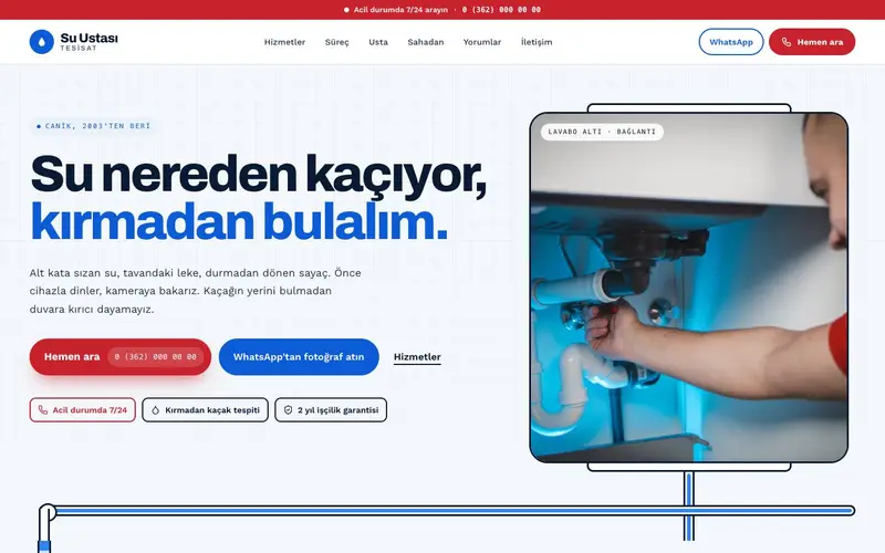 Su Ustası Tesisat sitesinin ana sayfası