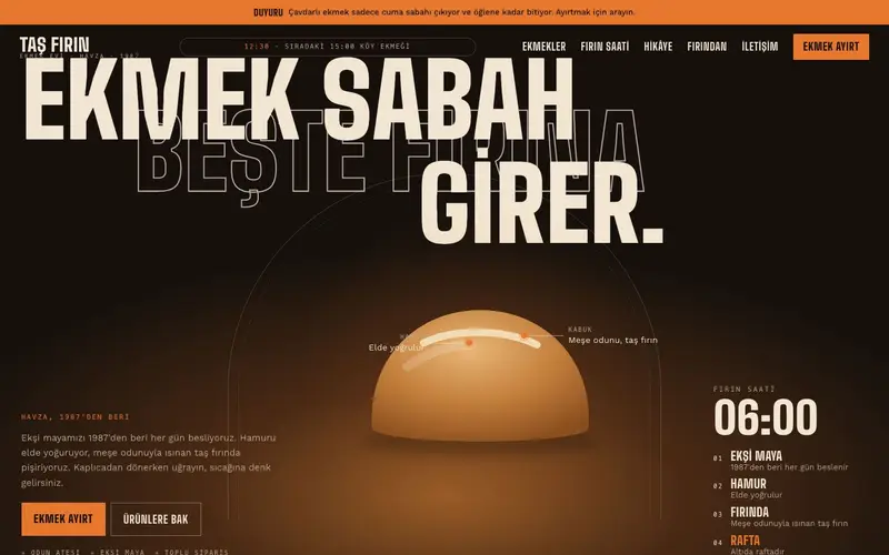 Taş Fırın Ekmek Evi sitesinin ana sayfası