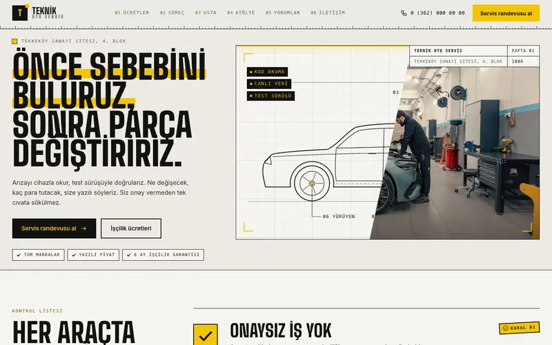 Teknik Oto Servis sitesinin ana sayfası