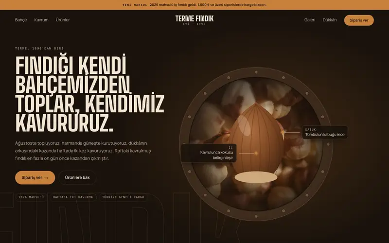 Terme Fındık Evi sitesinin ana sayfası