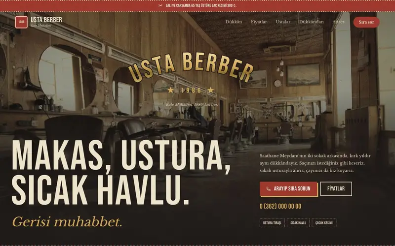 Usta Berber 1986 sitesinin ana sayfası